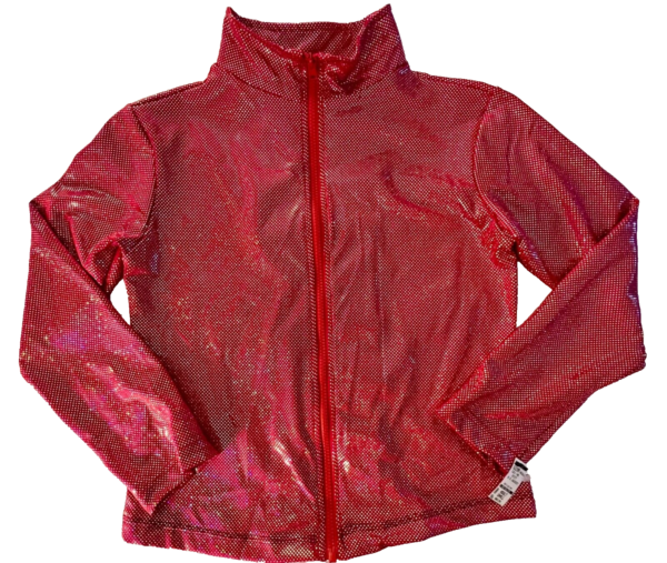 GK WARM UP JACKET ADULT SMALL RED SPARKLE FOIL ZIP FRONT GYMNASTIC DANCE CHEER S - Image 5