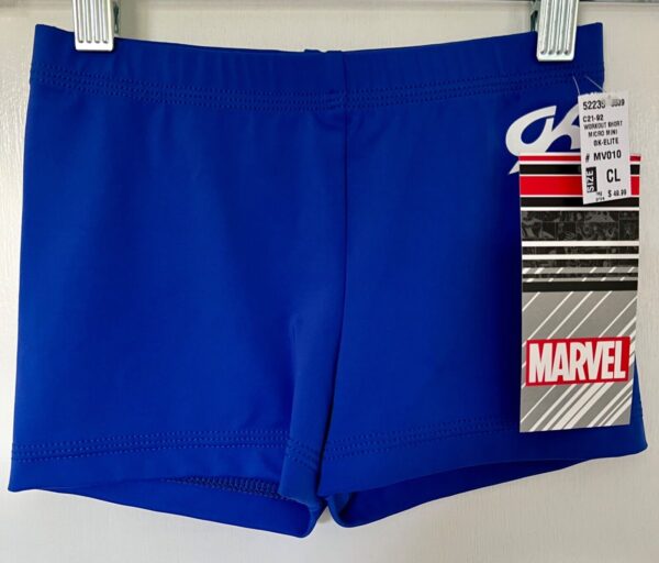 MARVEL COMICS GK MICRO MINI CHILD LARGE BLUE NYLON GYM CHEER WORKOUT SHORTS CL