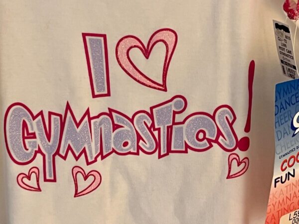 GK CAMISOLE TOP ADULT LARGE WHITE COTTON "I LOVE GYMNASTICS" GLITTER GRAPHICS L - Image 3