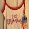 GK CAMISOLE TOP ADULT LARGE WHITE COTTON "I LOVE GYMNASTICS" GLITTER GRAPHICS L - Image 8