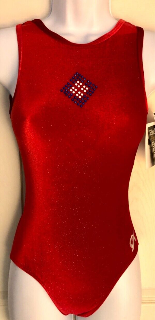 GK RED GLITTER VELVET ADULT X-SMALL METAL JA GYMNASTIC DANCE TANK LEOTARD Sz AXS