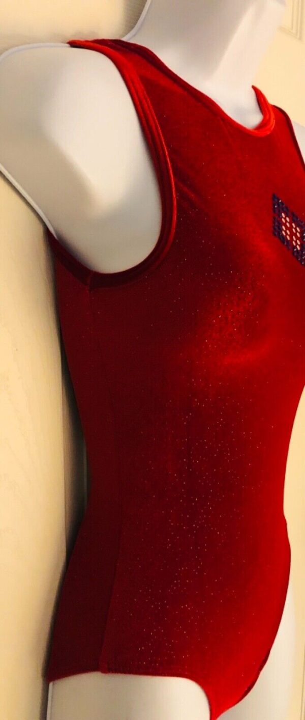 GK RED GLITTER VELVET ADULT X-SMALL METAL JA GYMNASTIC DANCE TANK LEOTARD Sz AXS - Image 3