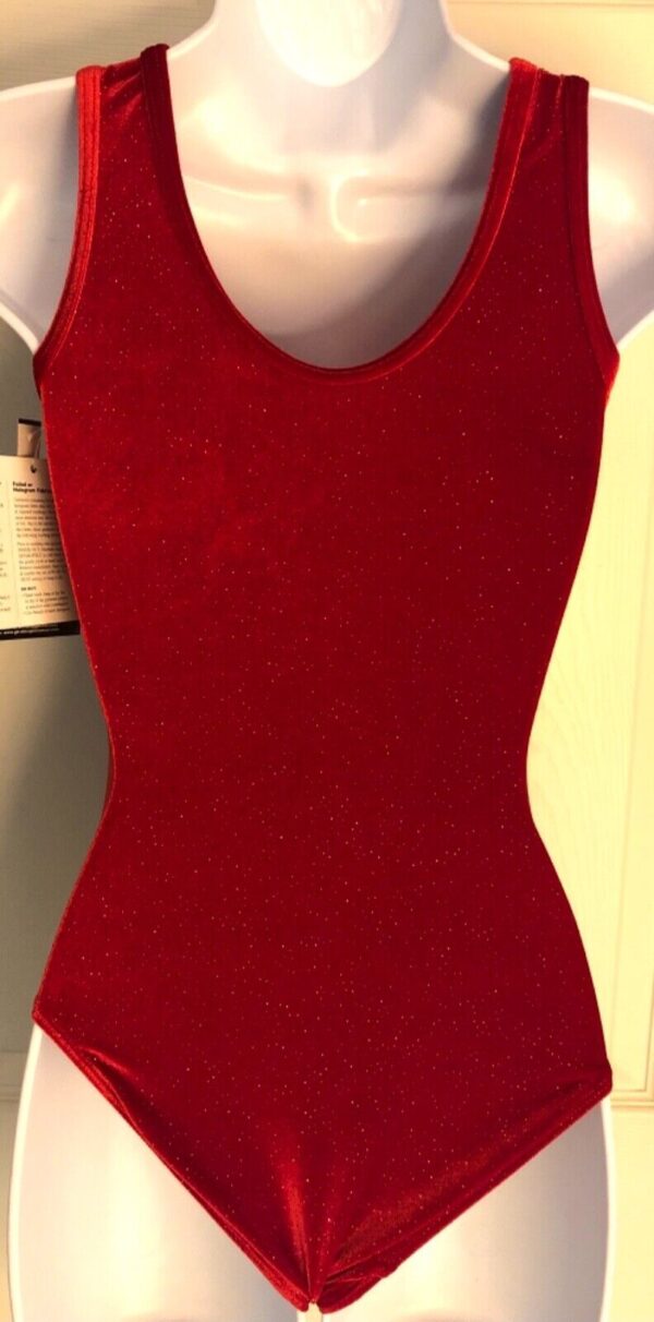 GK RED GLITTER VELVET ADULT X-SMALL METAL JA GYMNASTIC DANCE TANK LEOTARD Sz AXS - Image 7