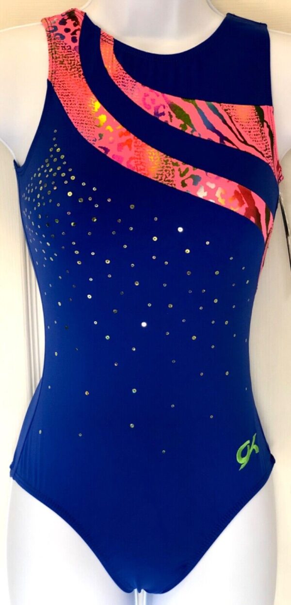 GK RADIANT WAVE ADULT X-SMALL ROYAL N/S SUNSET FOIL GYMNASTICS TANK LEOTARD AXS