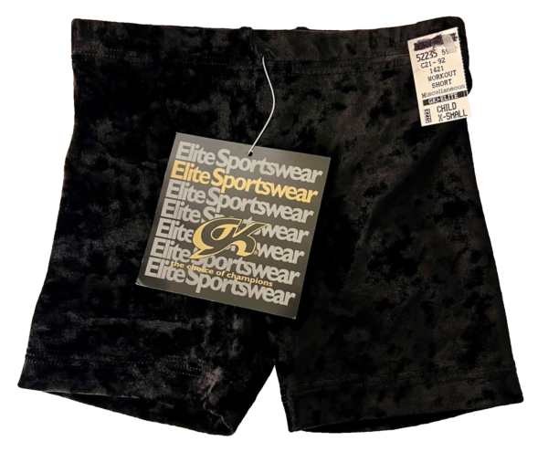 CRUSHED VELVET CHILD X-SMALL GK WORKOUT DANCE CHEER SHORTS BLACK SZ XS NWT!