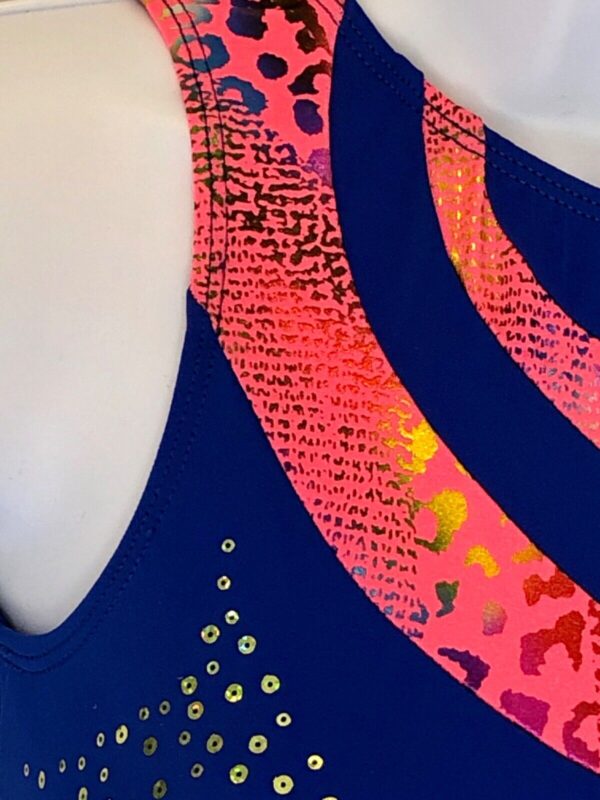 GK RADIANT WAVE ADULT X-SMALL ROYAL N/S SUNSET FOIL GYMNASTICS TANK LEOTARD AXS - Image 2