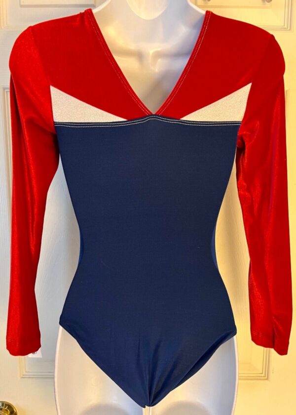 GK RED VELVET ADULT SMALL LgSLV BLUE IRIDESCENT FOIL GYMNAST DANCE LEOTARD Sz AS - Image 5