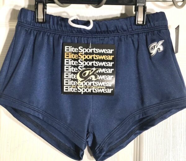 GK Elite BOYS SMALL COMPETITION SHORTS NAVY N/S GYMNASTICS RUNNING GYM Sz CS NWT