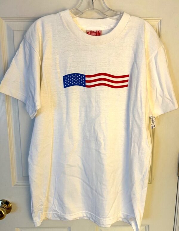 THE AUSSIE T CO "AMERICAN FLAG" GRAPHIC ADULT SMALL SSLV WHITE COTTON T-SHIRT S - Image 5