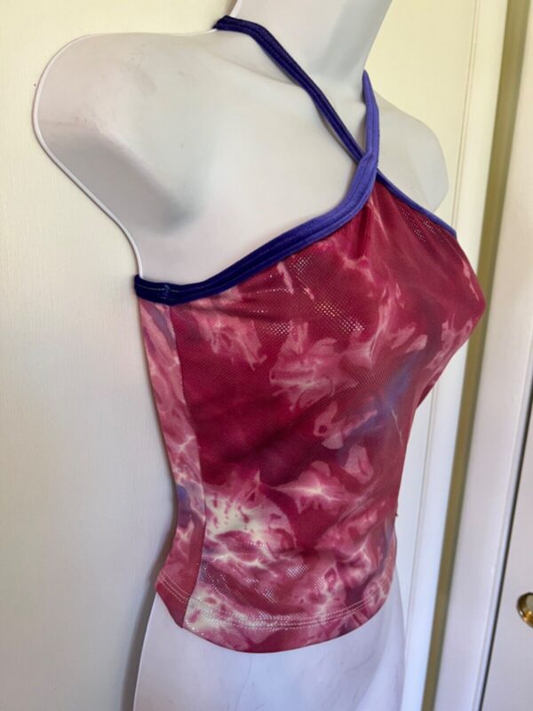 GK DANCE CHEER SKATE ADULT SMALL PINK TIE FOIL VELVET STRAP HALTER TOP Sz AS NWT - Image 4