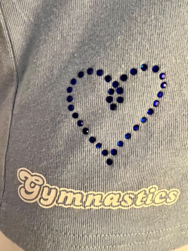 GK SOFFE  'GYMNASTICSâ€™ ADULT SMALL BLUE COTTON JEWELED BLUE CRYSTAL HEART  Sz S - Image 3