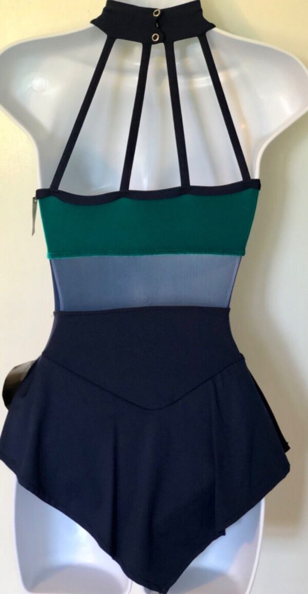 GK GREEN VELVET HALTER FIGURE SKATE LADIES X-SMALL NAVY N/S TURTLENECK DRESS AXS - Image 3