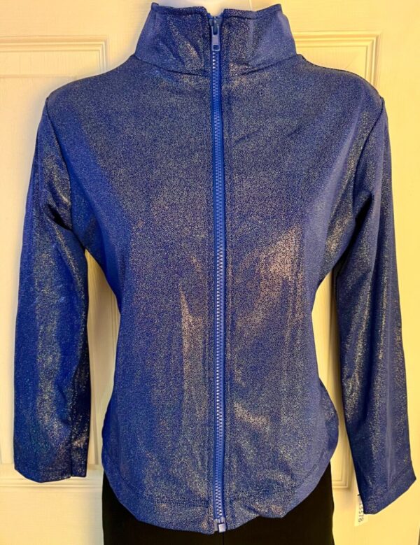 GK WARM UP JACKET ADULT SMALL BLUE SPARKLE FOIL ZIP FRONT GYM DANCE CHEER S - Image 2