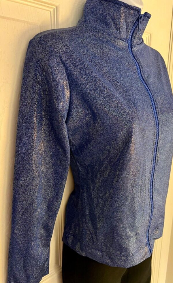 GK WARM UP JACKET ADULT SMALL BLUE SPARKLE FOIL ZIP FRONT GYM DANCE CHEER S - Image 4