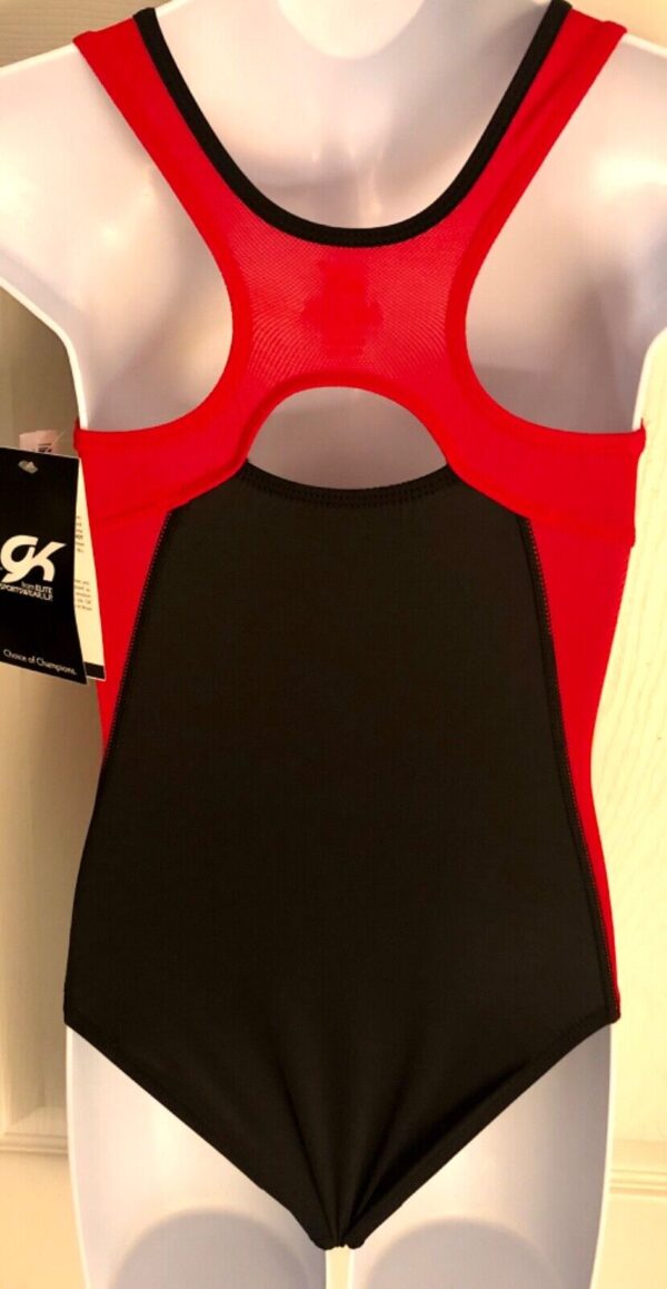 GYMTEK GK GIRLS MEDIUM BLACK RED TECHMESH GK GYMNASTIC TANK WORKOUT LEOTARD CM - Image 3