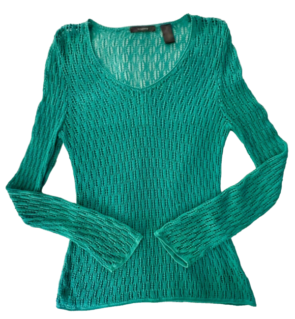 LIZ CLAIBORNE Green Women's Small Cotton Open-Knit Pullover Sweater SZ S EUC - Image 3