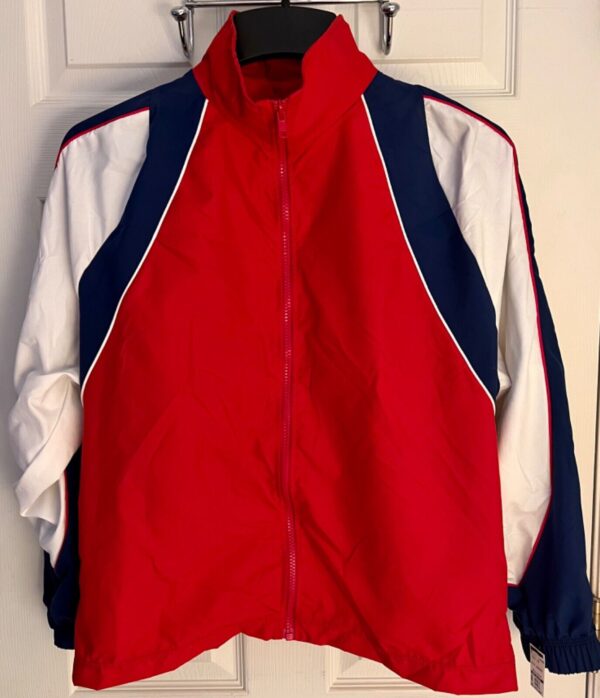 GK WARM UP JACKET ADULT SMALL NAVY RED WHITE MICROFIBER GYMNASTICS CHEER Sz S