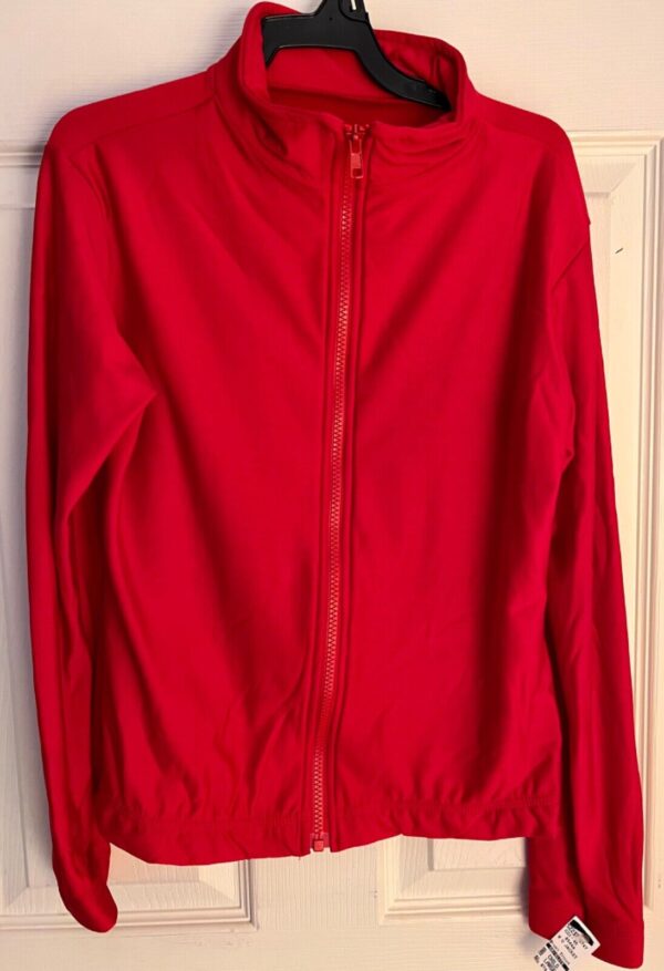 GK WARM UP JACKET UNISEX CHILD LARGE RED BRUSHED TRICOT GYMNASTIC SKATE CHEER L