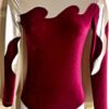 GK ELITE BURGUNDY VELVET SILVER LgS GYMNASTIC DANCE LEOTARD Sz AS
