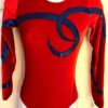 GK ELITE LgSLV LADIES SMALL RED VELVET BLUE FOIL GYMNASTICS DANCE LEOTARD SZ S