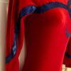GK ELITE LgSLV LADIES SMALL RED VELVET BLUE FOIL GYMNASTICS DANCE LEOTARD SZ S - Image 4