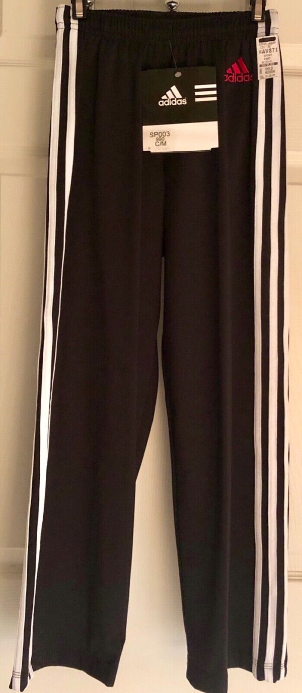 ADIDAS GK BLACK DRY TECH CHILD UNISEX MEDIUM WARM UP PANTS Sz CM NWT WAS 126.95! - Image 2