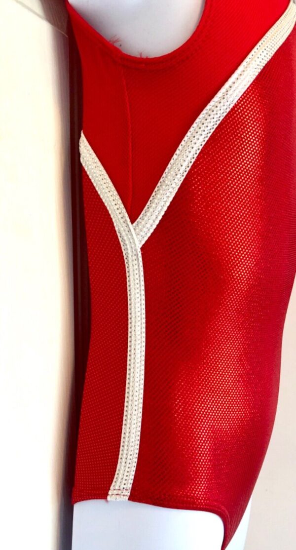 GK RED SHIMMER CHILD MEDIUM TECHMESH WHITE TRIM GYMNASTICS DANCE TANK LEOTARD CM - Image 3