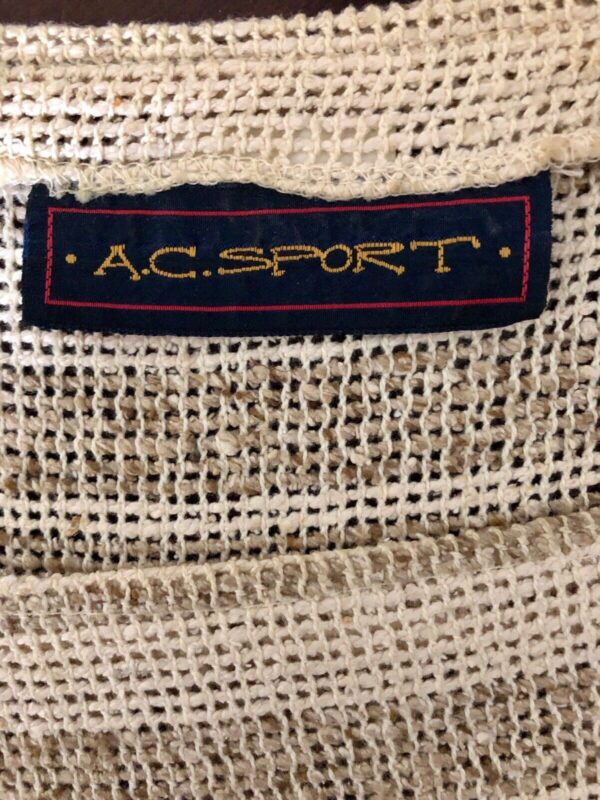 A.C. SPORT LADIES SMALL CAP SLV BROWN BEIGE BURLAP WOVEN MESH TOP W/ TIE SZ S - Image 4