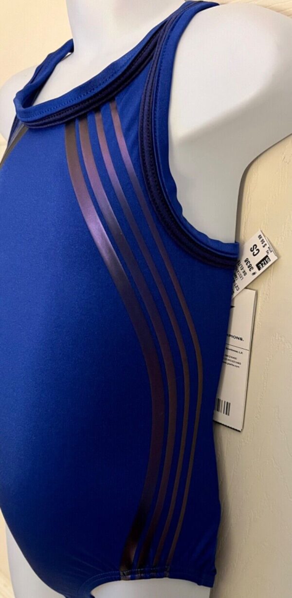 GK GIRLS SMALL COBALT SWIRL SAPPHIRE NYLON/SPANDEX RACERBACK GYMNASTS LEOTARD CS - Image 4