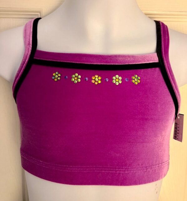 GK ELITE JAZZ DANCE CHEER CHILD LARGE PURPLE VELVET JA TANK CROP TOP Sz CL NWT!