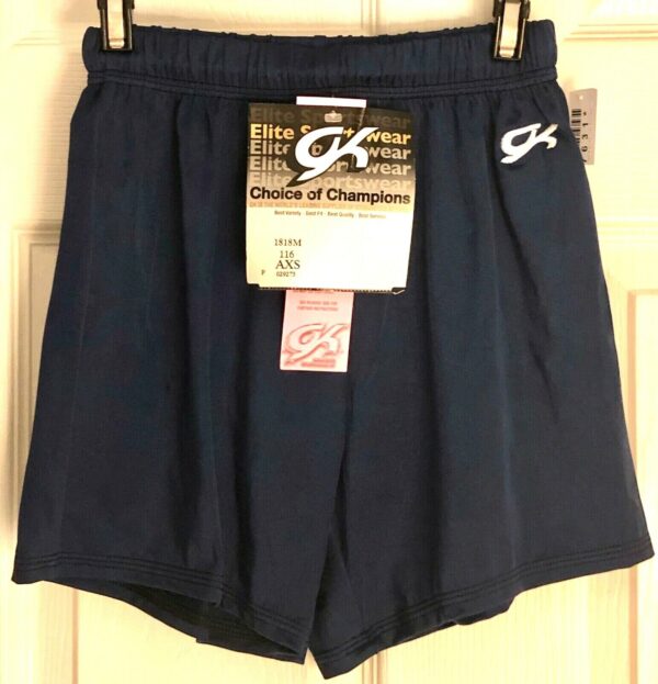 GK MENS X-SMALL #1818 COMPETITION SHORTS NAVY GYMNASTICS RUNNING GYM AXS NWT