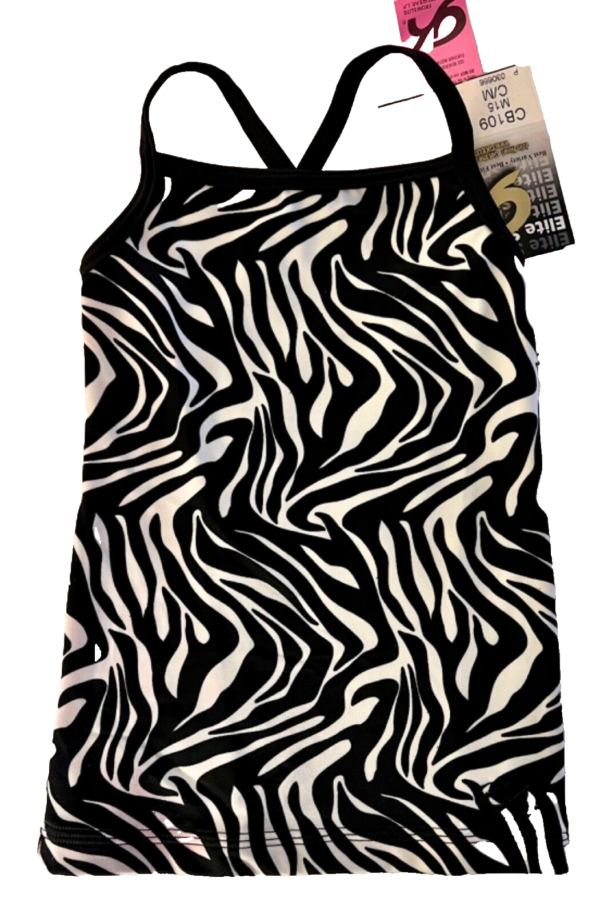 GK DANCE JAZZ CHILD MEDIUM ZEBRA PRINT STRAPS CAMI NYLON/SPAND SPORTS TOP M NWT! - Image 5