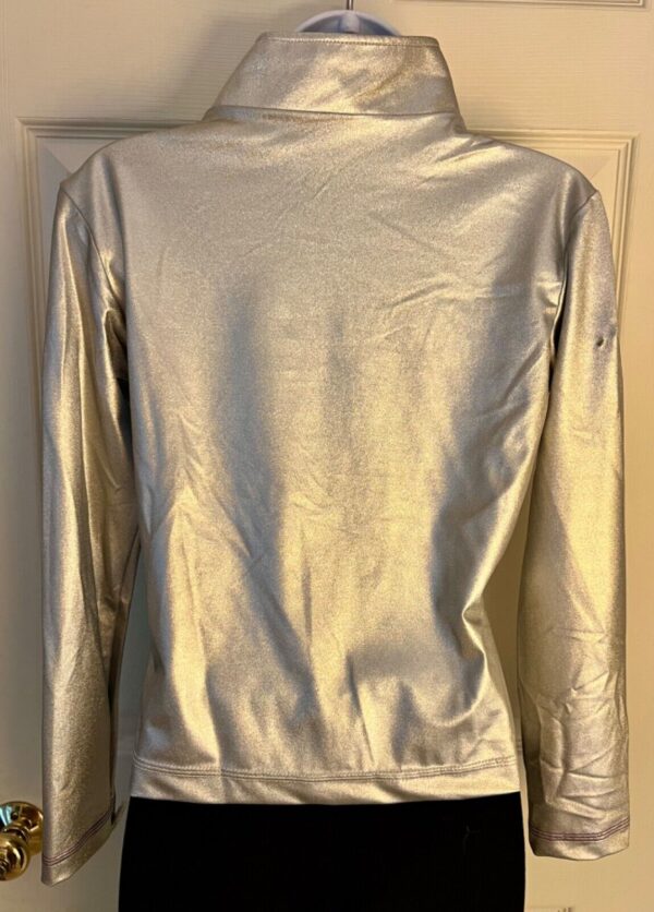 GK WARM UP JACKET ADULT SMALL SILVER METALLIC ZIP FRONT GYMNASTICS DANCE CHEER S - Image 3