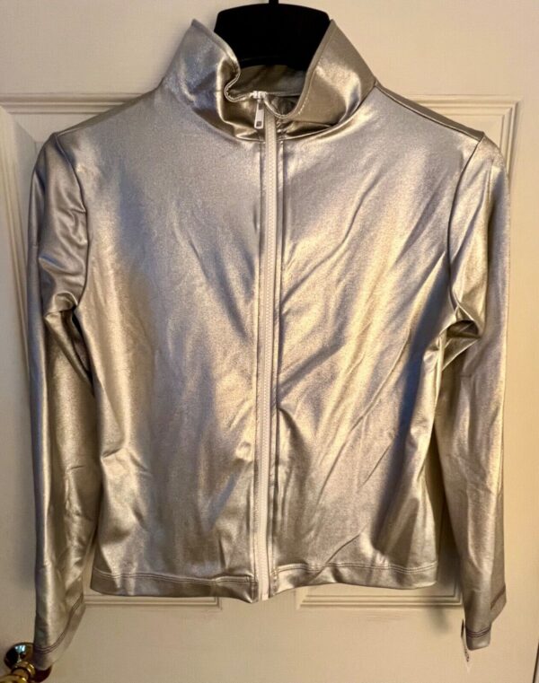 GK WARM UP JACKET ADULT SMALL SILVER METALLIC ZIP FRONT GYMNASTICS DANCE CHEER S - Image 4