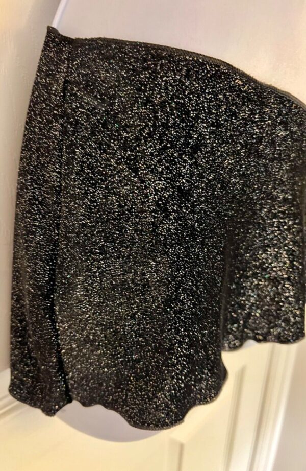 GK DANCE BALLET LADIES SMALL BLACK GLITTER VELVET HIP  CURVED MINI SKIRT Sz S - Image 2