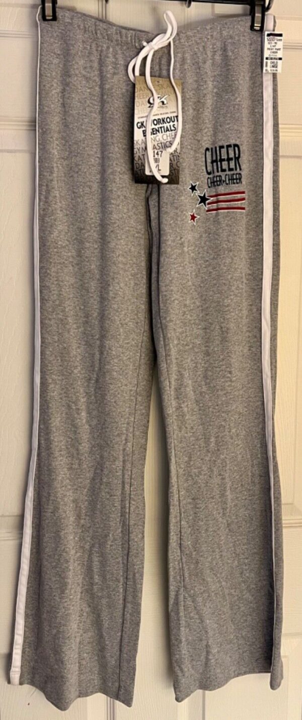 GK â€œCHEERâ€ GRAPHIC GIRLS LARGE GRAY COTTON ATHLETIC LOUNGE STRIPES PANTS Sz CL - Image 2