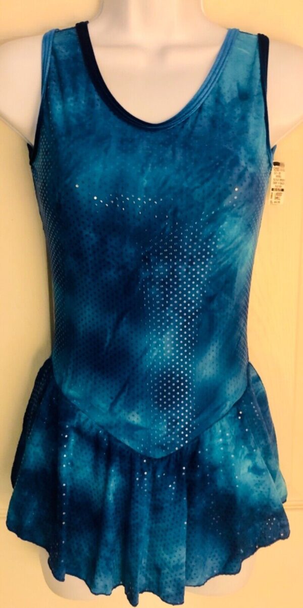 GK TIE DYE DOT FOIL LADIES SMALL V-BACK VELVET TRIM TANK FIGURE SKATE DRESS AS