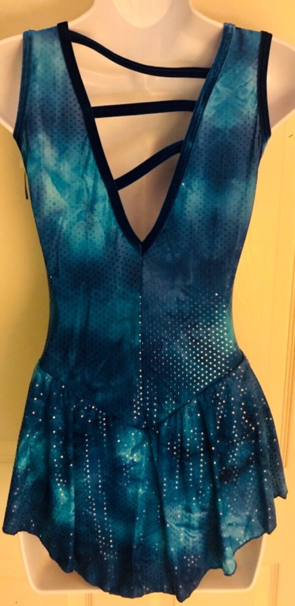 GK TIE DYE DOT FOIL LADIES SMALL V-BACK VELVET TRIM TANK FIGURE SKATE DRESS AS - Image 7