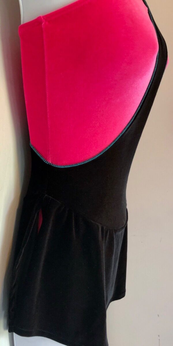 GK PINK & BLACK VELVET ADULT SMALL SWIRL BODY OVERLAY FIGURE SKATE DRESS AS NWT - Image 3