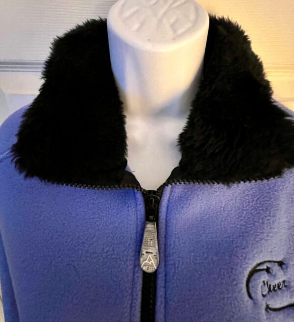 AVALANCHE "CHEER"  GIRLS LARGE OCEAN BLUE FLEECE BLACK FAUX FUR COLLAR JACKET L - Image 3