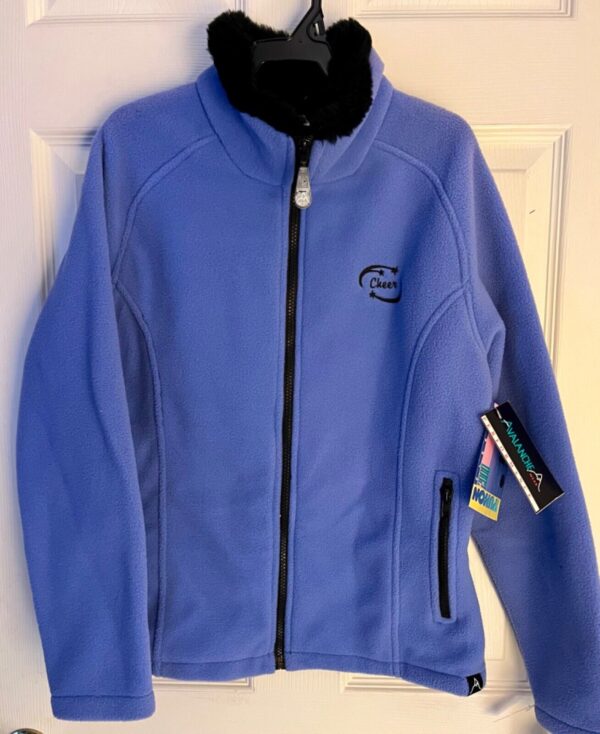 AVALANCHE "CHEER"  GIRLS LARGE OCEAN BLUE FLEECE BLACK FAUX FUR COLLAR JACKET L - Image 10