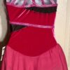 GK FIGURE SKATE ADULT SMALL PEONY VELVET FAUX WRAP PINK FOIL TRIM MESH DRESS AS - Image 3