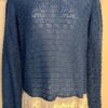 ACTIVE USA LA LgSLV WOMEN SMALL BLUE OPEN KNIT RUFFEL-HEM TUNIC SWEATER Sz S