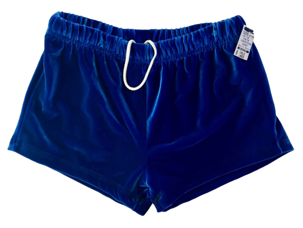 GK BLUE VELVET CHILD LARGE MICRO MINI DANCE GYMNAST CHEER COMPETITION SHORTS L