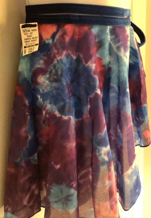 GK DANCE BALLET WRAP SKIRT CHILD SMALL TYE-DYE CHIFFON BLUE VELVET TIE Sz CS NWT - Image 2