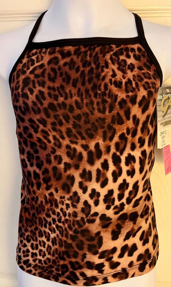 GK DANCE JAZZ CHILD LARGE LEOPARD PRINT CAMI NYLON/SPAND SPORTS TOP SZ M NWT!