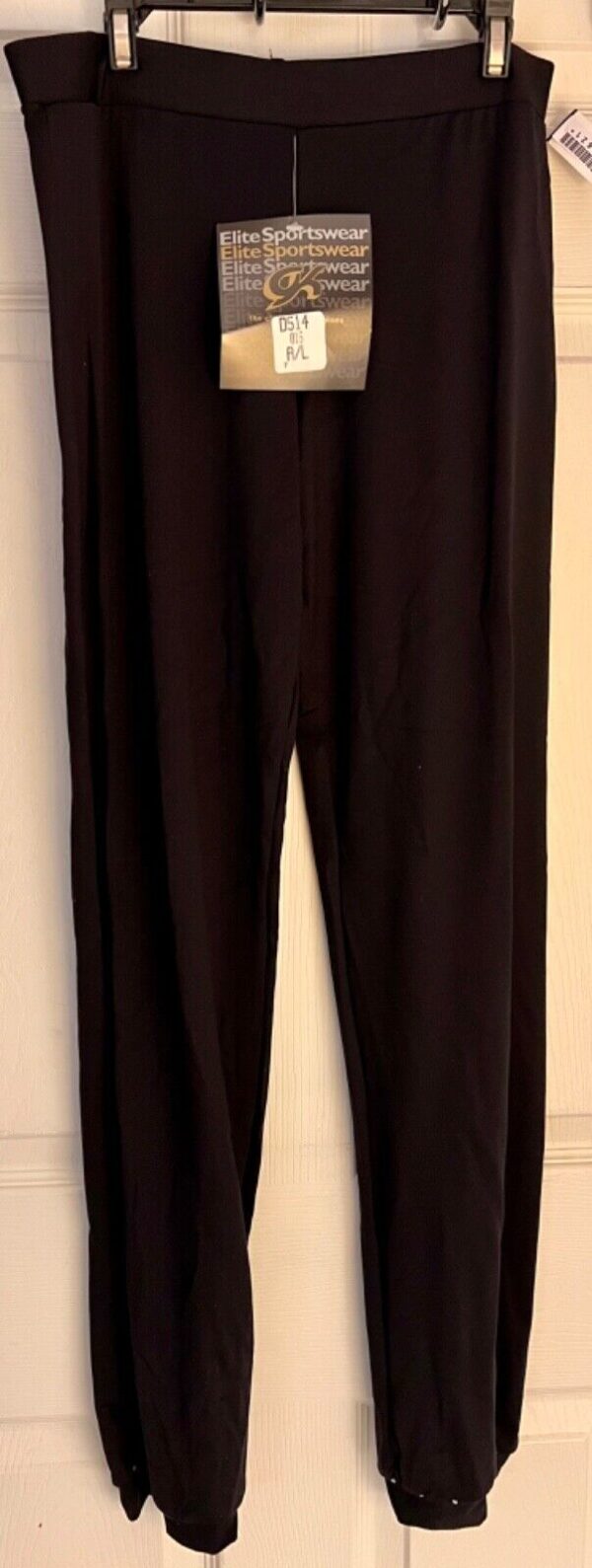 GK ELITE DANCE JAZZ LADIES LARGE BLACK NYLON JEWELED CUFFED JAZZ PANTS Sz AL