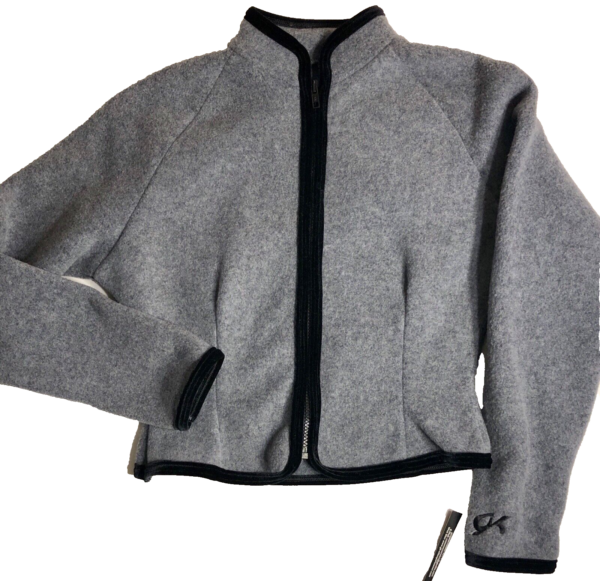 GK ICE FIGURE DANCE SKATE ADULT SMALL GRAY FLEECE BLACK VELVET TRIM JACKET SZ S - Image 3