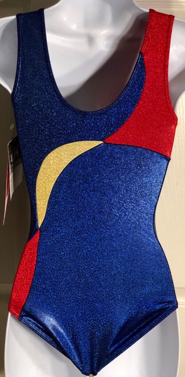 GK CLASSIC TANK LEOTARD ADULT XS RED GOLD BLUE HOLOGRAM GYMNASTIC DANCE NWT! - Image 3