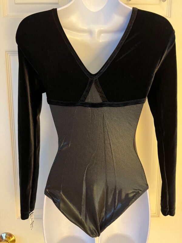 GK LgSLV LADIES SMALL BLACK SHIMMER & VELVET GYMNASTICS DANCE LEOTARD Sz AS NWT! - Image 5